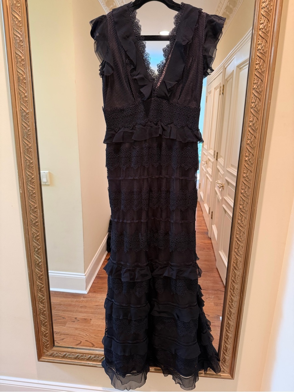 Sachin + Babi Black Ruffled V-Neck Evening  Dress
